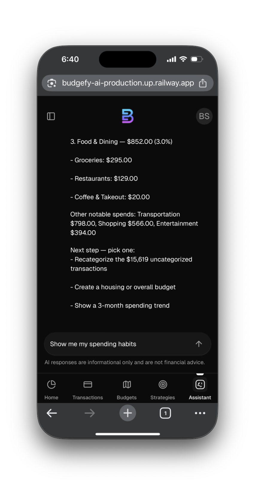 Mobile AI Chat - Personalized financial assistant