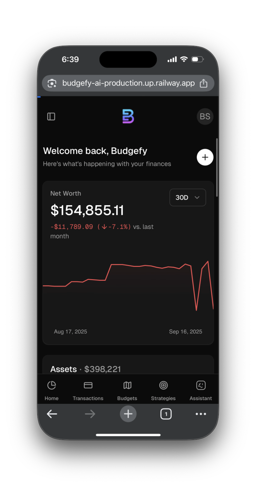 Mobile Home Dashboard - Real-time financial overview